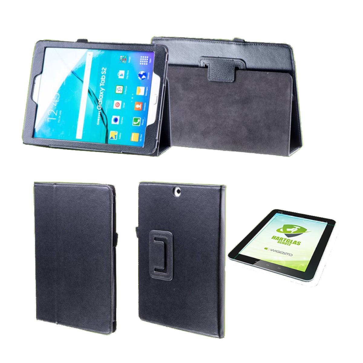 Für Samsung Galaxy Tab A 10.1 2019 T510 T515 Hülle Cover Tasche Schwarz Kunst Leder Case Neu + 0,3 mm Hart Glas