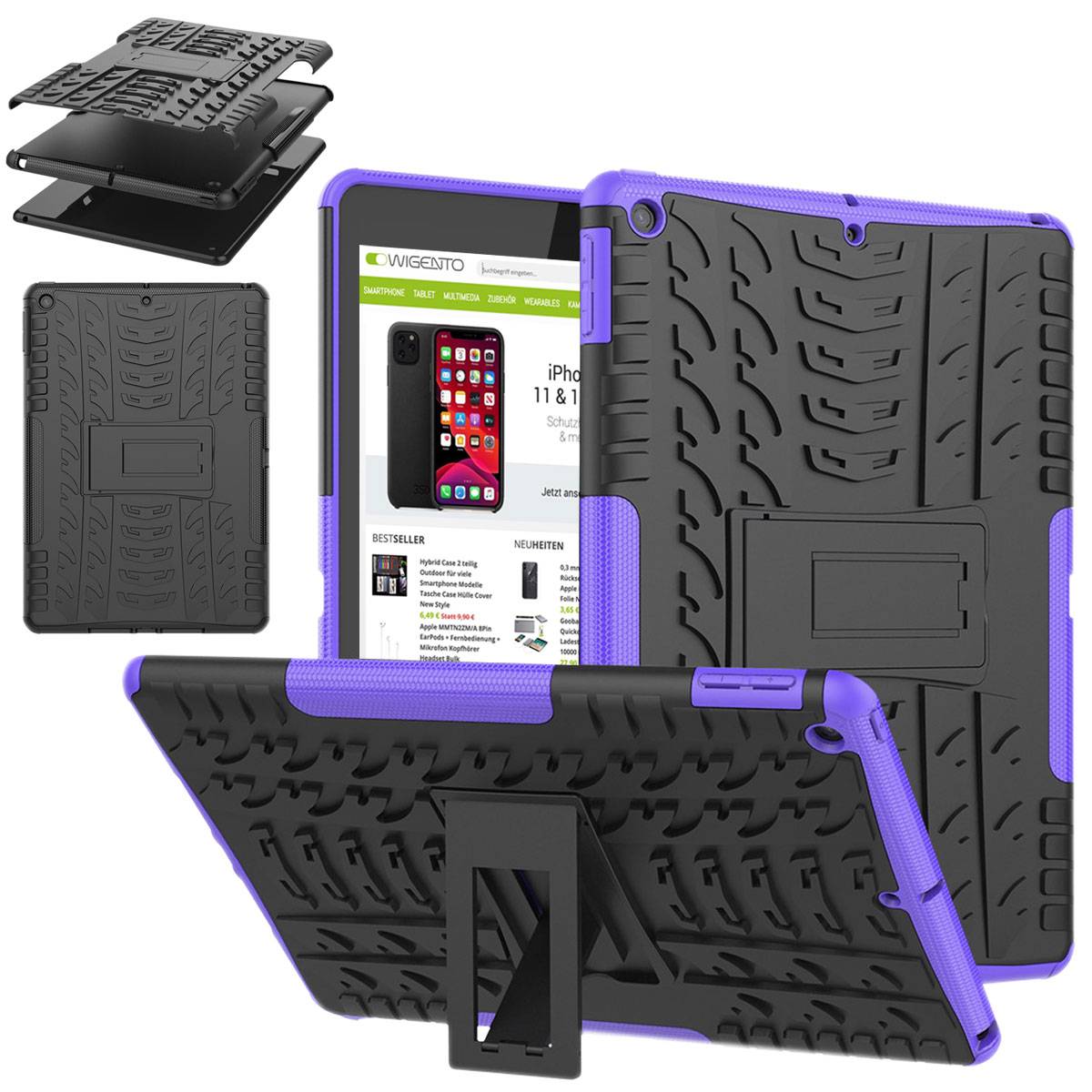 Für Apple iPad 10.2 Zoll 2019 / 2020 / 2021 7. / 8. / 9. Generation Hybrid Outdoor Schutzhülle Case Lila Tasche Cover Etuis