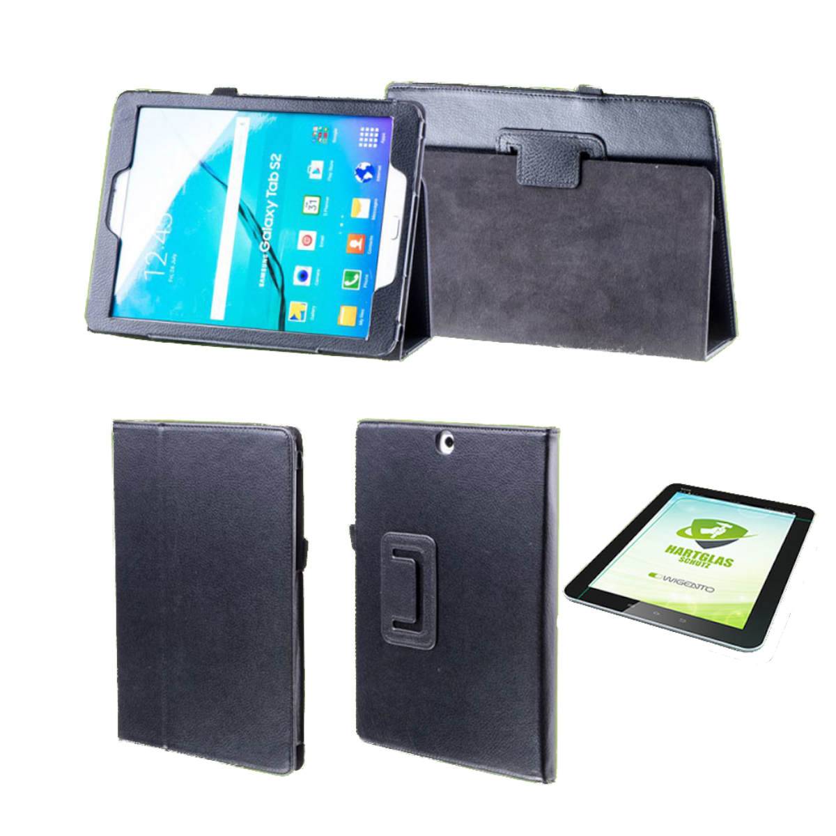 Für Samsung Galaxy Tab A 8.0 2019 T290 T295 Hülle Cover Tasche Schwarz Kunst Leder Case Neu + 0,3 mm Hart Glas