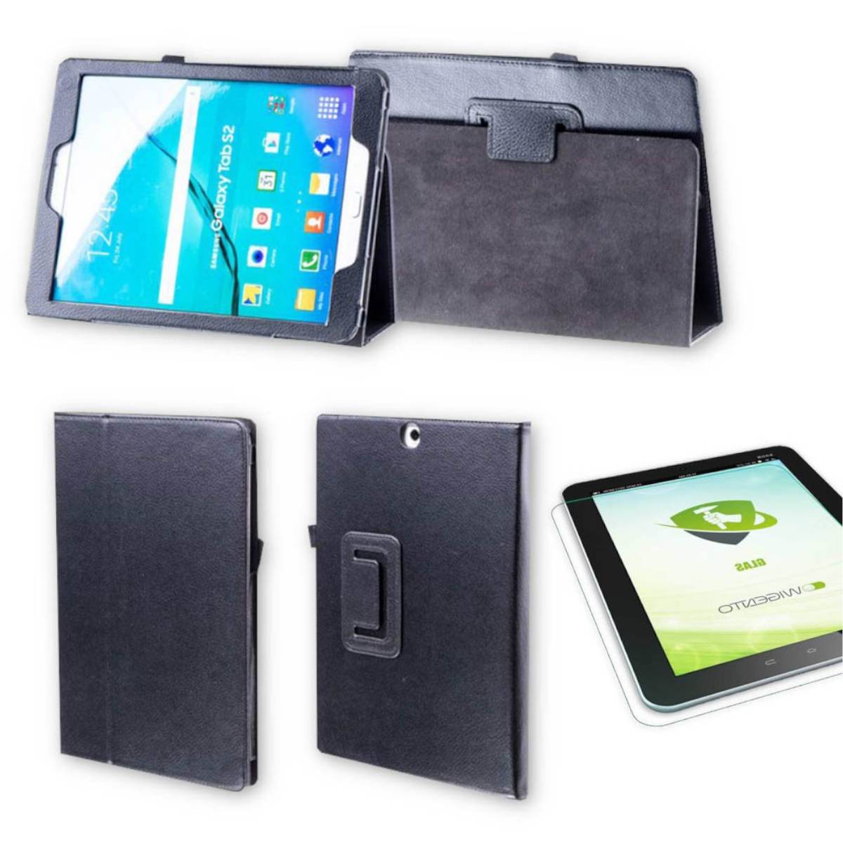 Für Samsung Galaxy Tab S6 Lite und 2022 Hülle Cover Tasche Schwarz Kunst Leder Case Neu + 0,3 mm Hart Glas