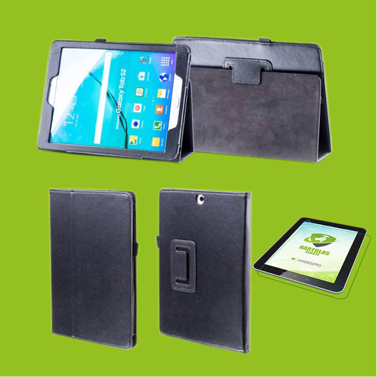 Für Samsung Galaxy Tab S6 Lite und 2022 Hülle Cover Tasche Schwarz Kunst Leder Case Neu + 0,3 mm Hart Glas