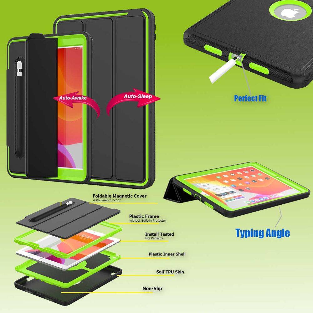 Für Apple iPad 10.2 2019 7. Gen / 2020 8. Gen Outdoor Schutzhülle Case Schwarz / Grün Tablet Tasche Cover Etuis