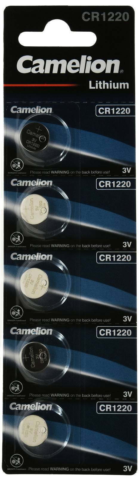 Lithium Knopfzelle, Batterie Camelion CR1220 5er Blister, z.B. für Uhren, LED-Kerzen, Autoschlüssel, 3,0V, Lithium