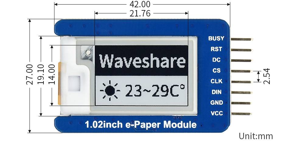 WaveShare 1.02inch E-Ink Display Module 128x80 Black/White for Arduino/Raspberry Pi