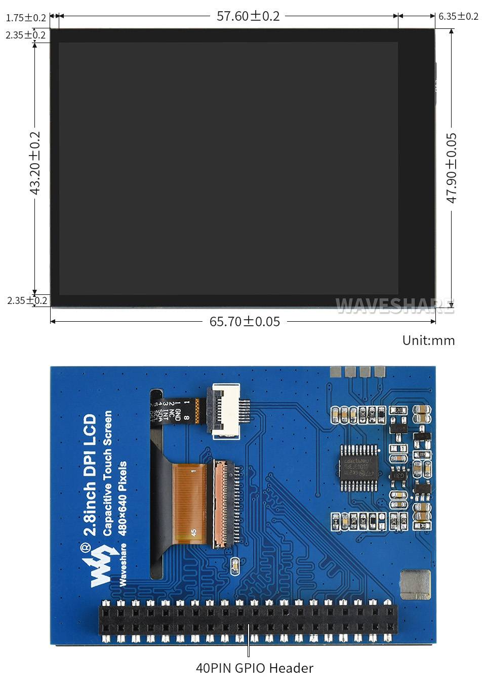 WaveShare 2.8inch Capacitive Touch Screen LCD for Raspberry Pi, 480×640, DPI, IPS