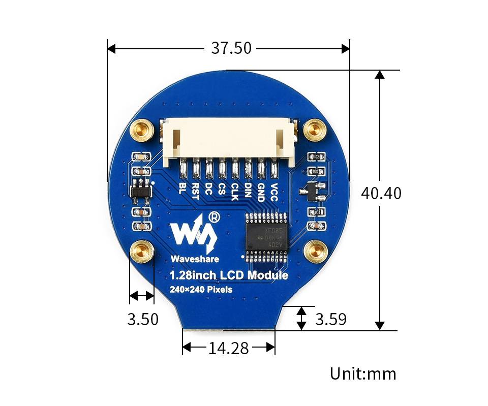 WaveShare 1.28inch Round LCD Display Module 240x240, 65K RGB for Arduino/Raspberry Pi