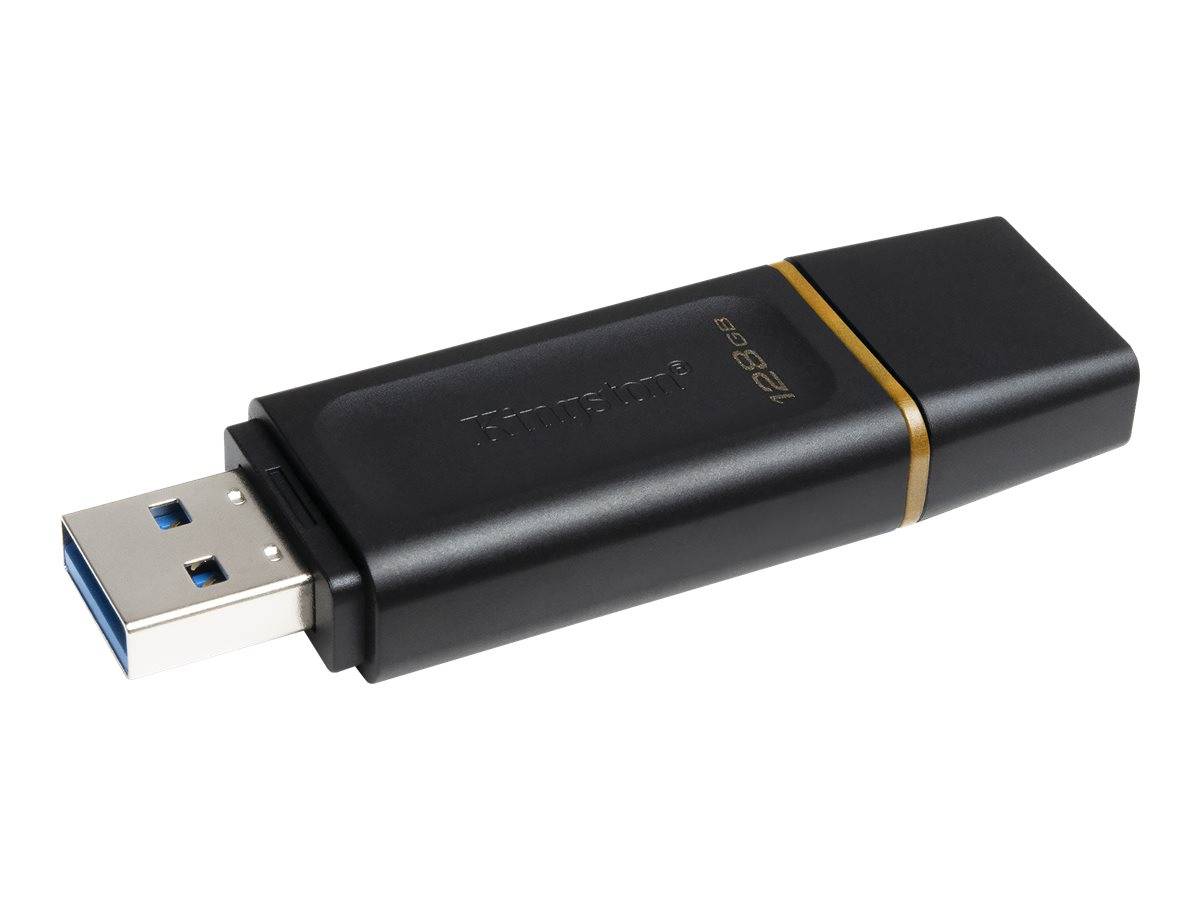 Schwarzes 8GB USB-Speicherlaufwerk mit silbernem und goldenem Akzent, auf weißem Hintergrund dargestellt.