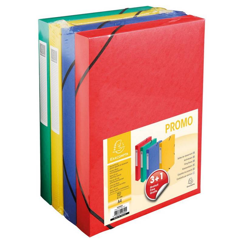 EXACOMPTA Sammelbox, 40 mm, farbig sortiert, Promopack 3+1