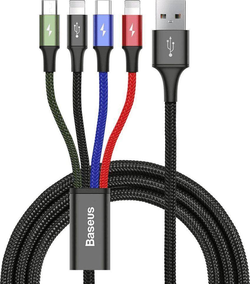 Baseus Kabel USB Kabel 4in1 2x Lightning / USB Typ C / Micro USB Kabel mit Nylon geflochtenes 3.5A 1.2m schwarz