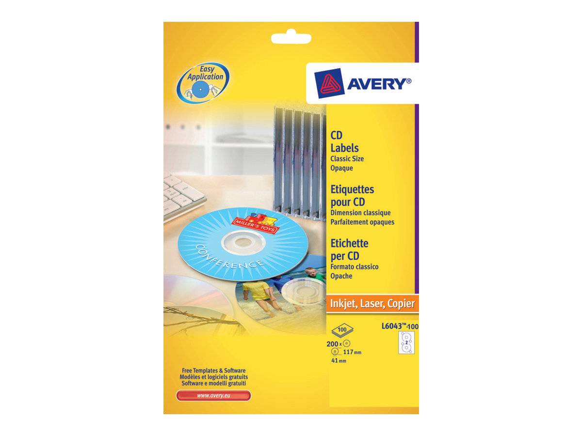 AVERY ZWECKFORM - Avery CD/DVD Labels Classic Size - Weiß - 117 mm rund 200 Etikett(en) (100 Bogen x 2)
