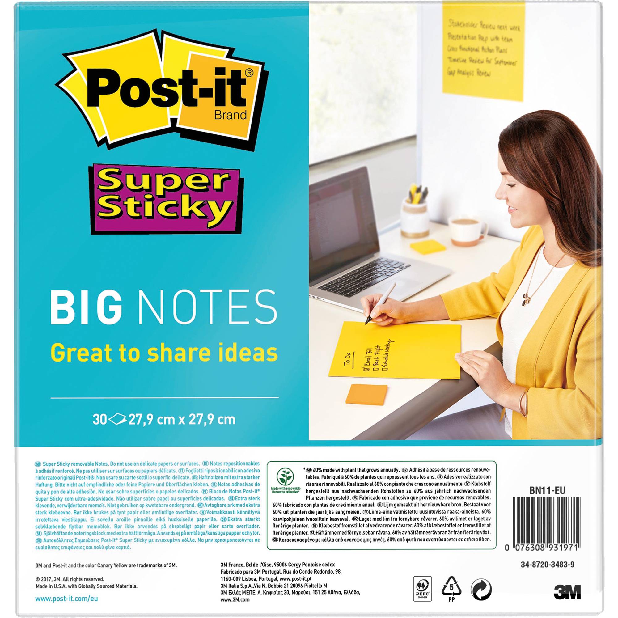 Post-it Haftnotiz Super Sticky Big Notes BN11-EU 279mmx279mm ge
