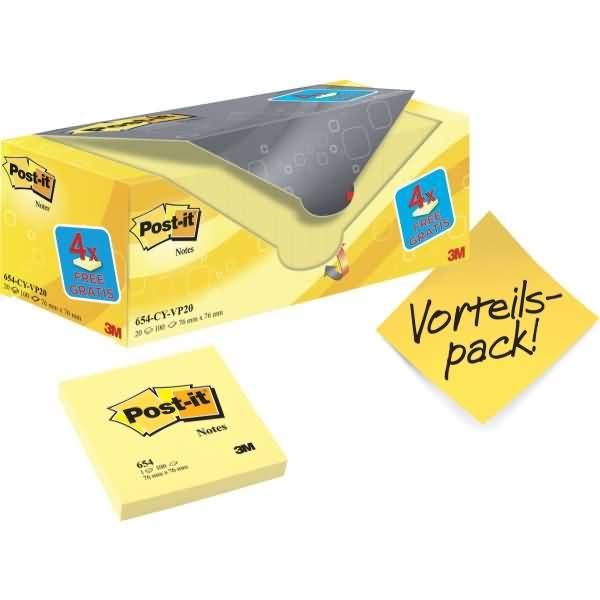 Haftnotiz Notes Promotion 76 x76mm 100 Blatt gelb VE=20 Blöcke