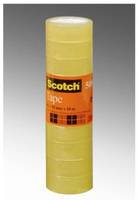 Eine Rolle durchsichtiges Scotch-Klebeband in einem gelben Spender auf grauem Hintergrund.