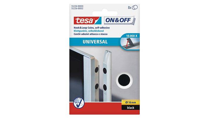 Tesa On & Off UNIVERSAL - Montagekleber - 1,6 cm Durchmesser - Schwarz (Packung mit 8)