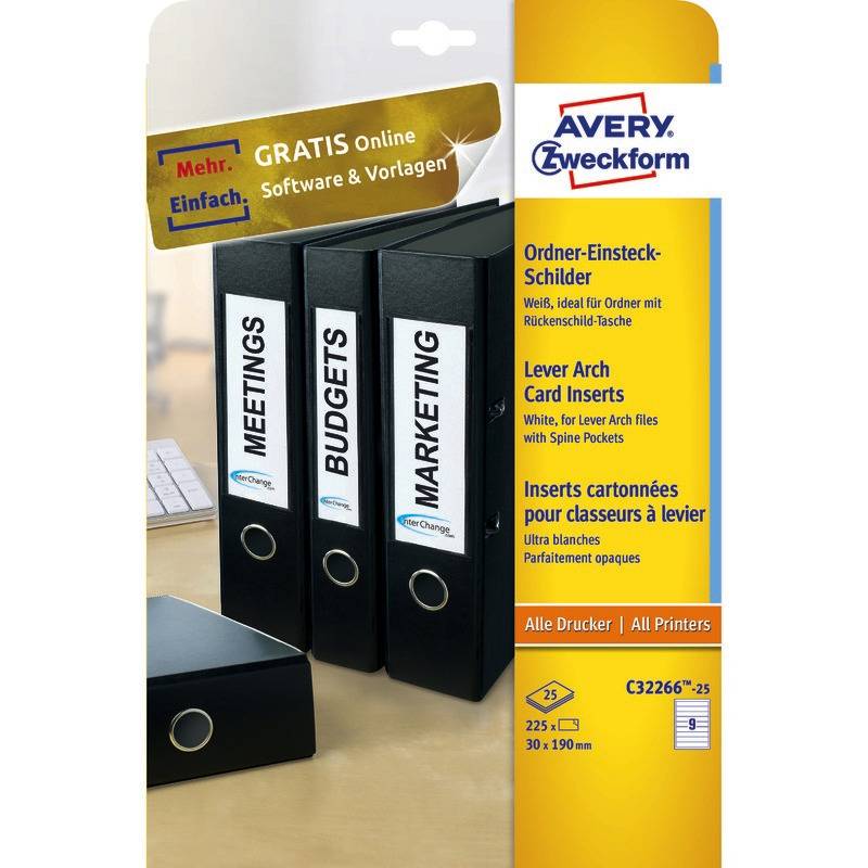 AVERY® Zweckform Karton Einsteckschilder, weiß, kurz, schmal, B x L: 30 x 190 mm, weiß