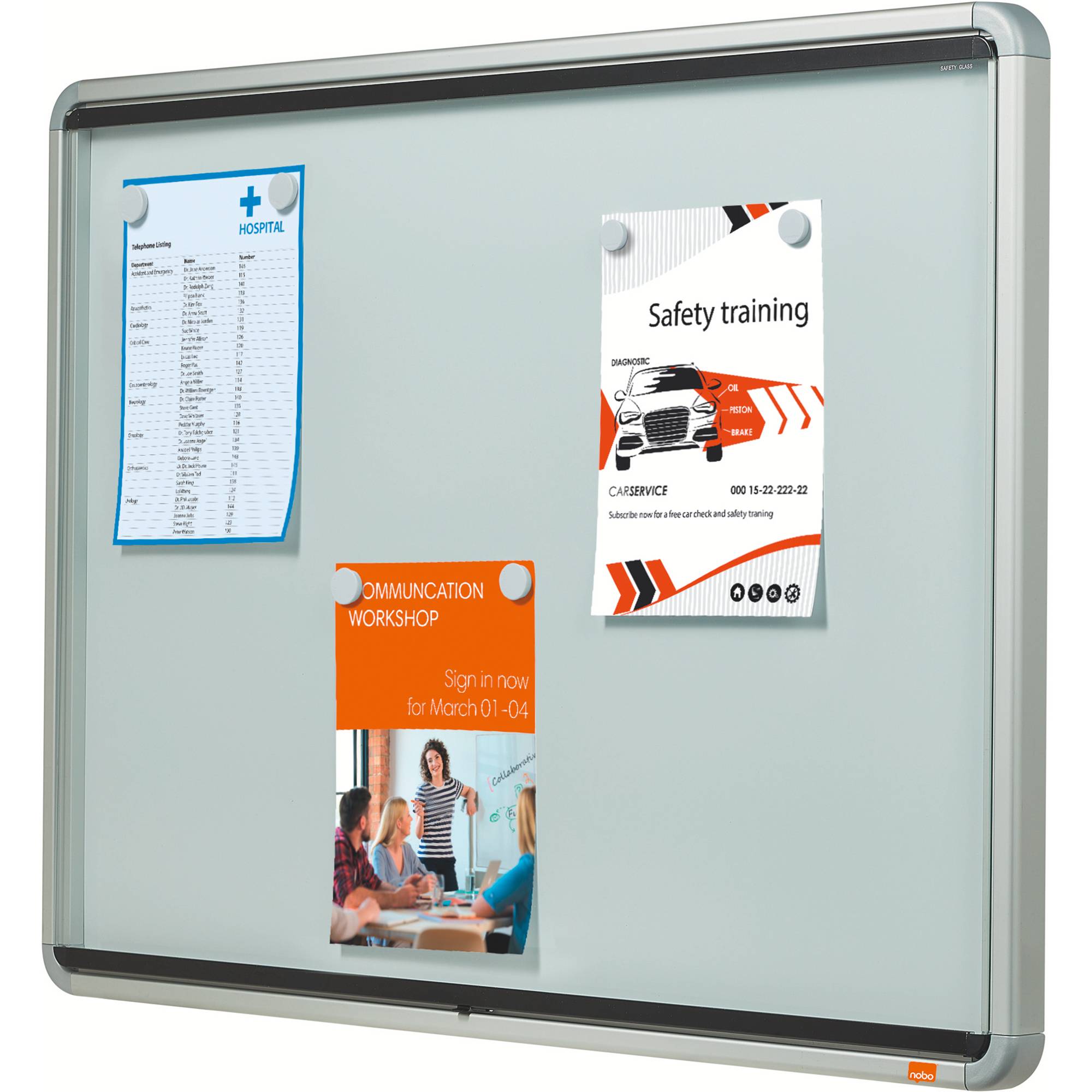 Nobo Schaukasten 1902560 75,2x100x 3,7cm innen 9 x DIN A4 weiß/silber