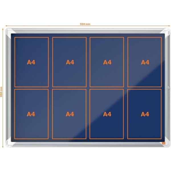 Schaukasten Premium Plus Innenbereich 8xA4 Filz Klapptür Glas blau