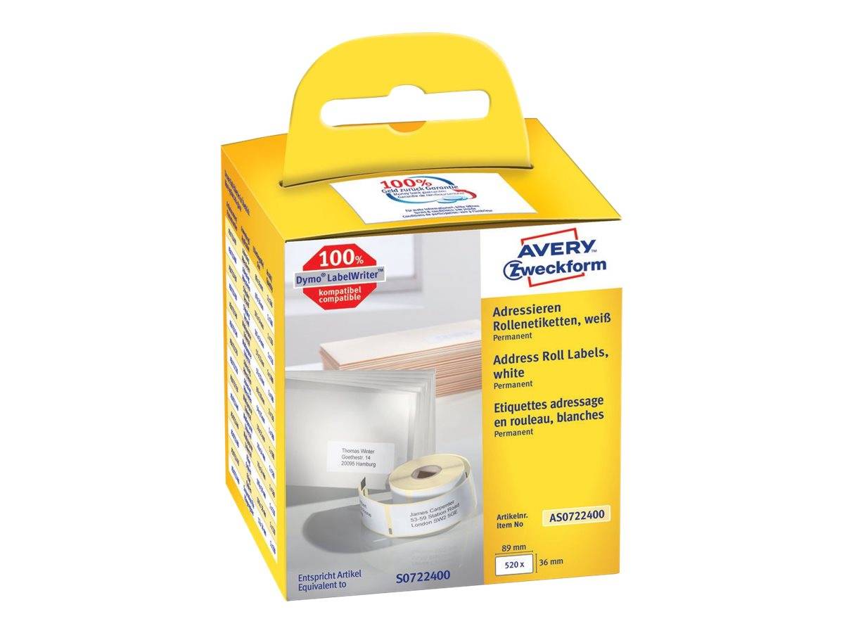 Avery Zweckform - Papier - permanenter Klebstoff - weiß - 36 x 89 mm 520 Etikett(en) (2 Rolle(n)