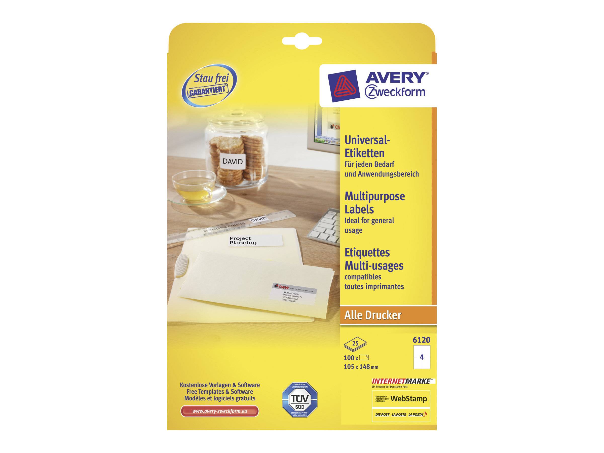 Avery Zweckform 6120 - Weiß - A6 (105 x 148 mm) 100 Etikett(en) (25 Bogen x 4)