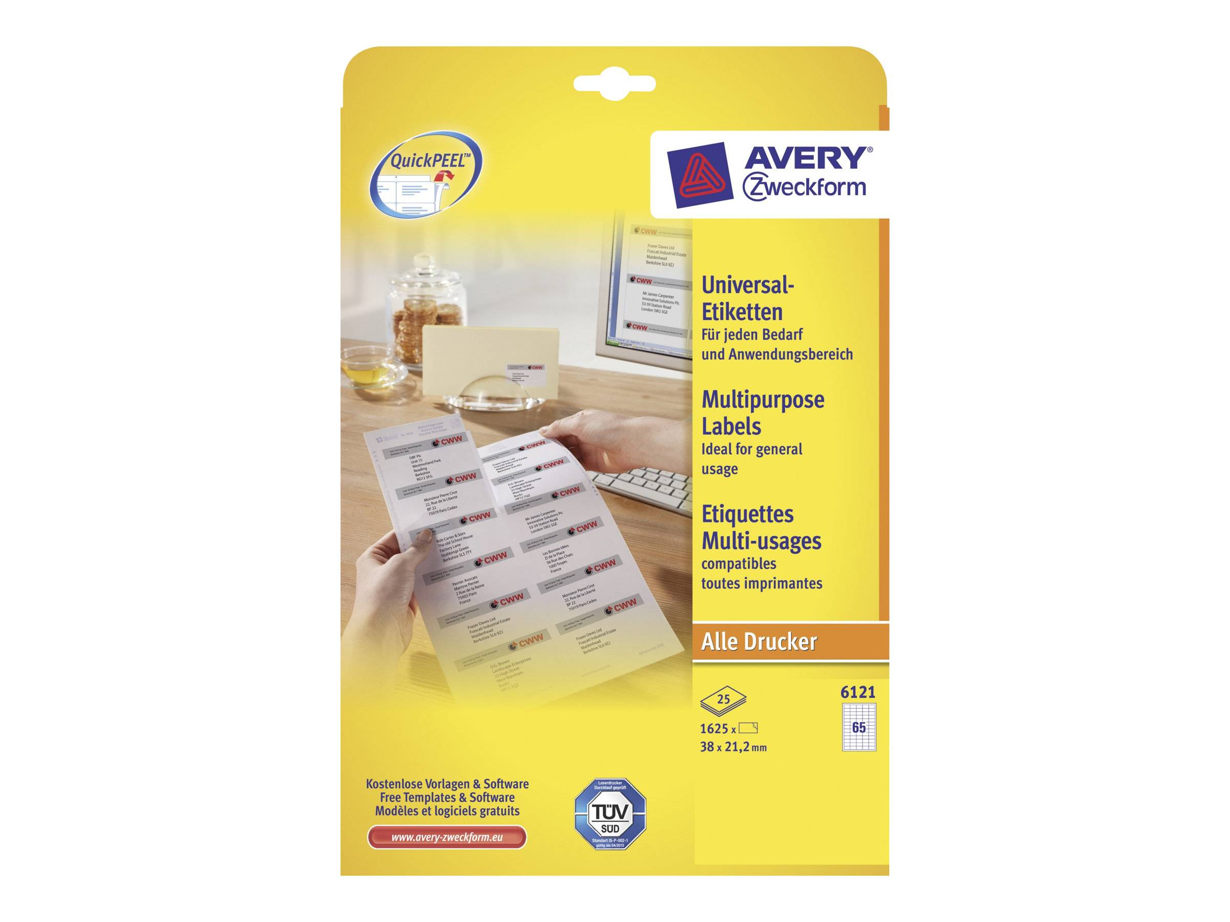 Avery Zweckform Universal - Weiß - 21.2 x 38 mm 1625 Etikett(en) (25 Bogen x 65)