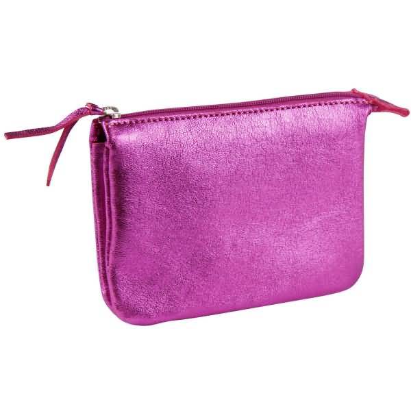 Tasche klein Leder mit 2 Fächern 13x9cm raspberry