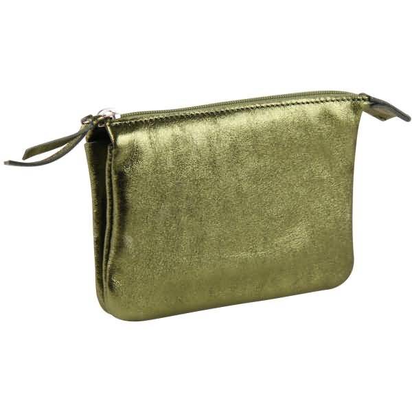Tasche klein Leder mit 2 Fächern 13x9cm green