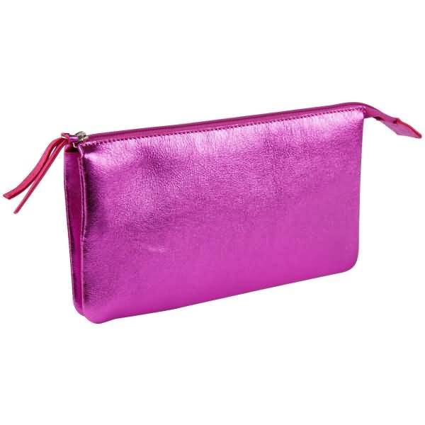 Tasche groß/flach Leder mit 2 Fächern 22x11cm raspberry