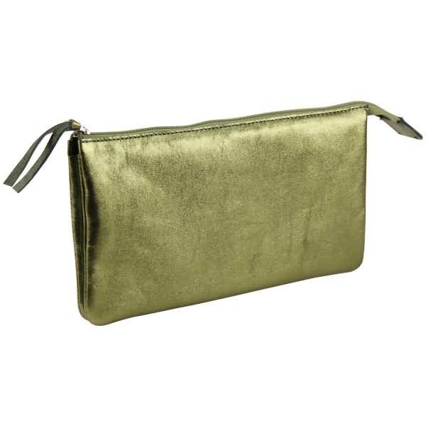 Tasche groß/flach Leder mit 2 Fächern 22x11cm green
