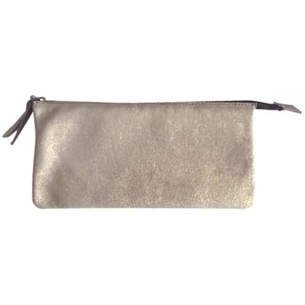 Tasche Feder groß mit 2 Fächern Leder 22x11cm gold