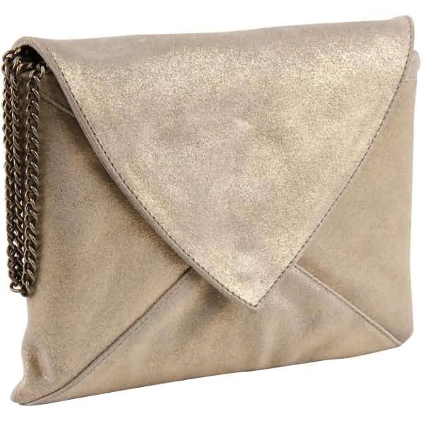 Handtasche/Clutch Feder Leder 20x14cm gold