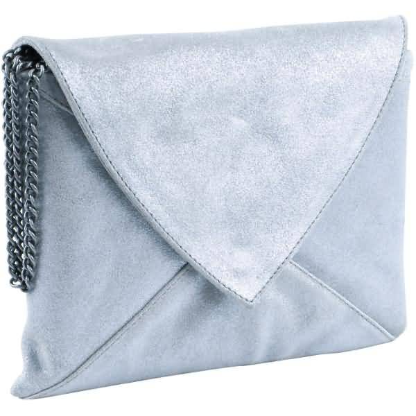 Handtasche/Clutch Feder Leder 20x14cm sky blue