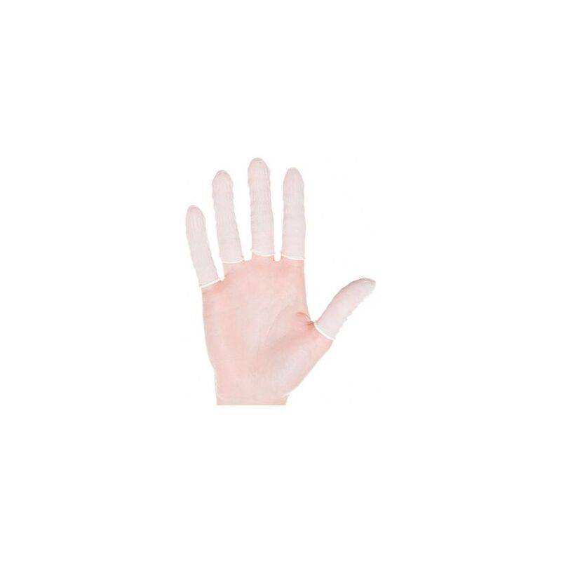 Eine behandschuhte Hand mit der Handfläche nach vorne zeigend und gespreizten Fingern vor weißem Hintergrund.