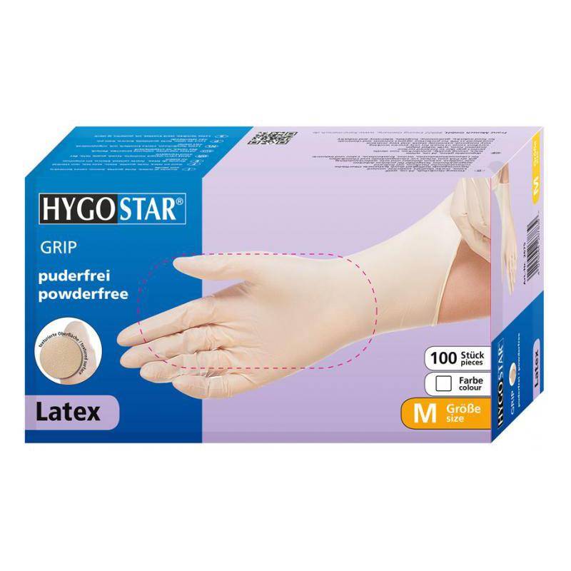 HYGOSTAR Latex-Handschuh "GRIP", M, weiß, puderfrei