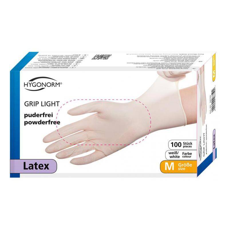 HYGONORM Latex-Handschuh "GRIP LIGHT", M, weiß, puderfrei