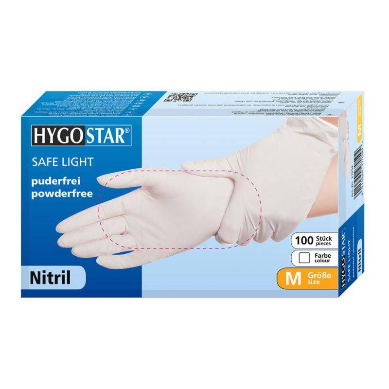 HYGONORM Nitril-Handschuh "SAFE LIGHT", M, weiß, puderfrei