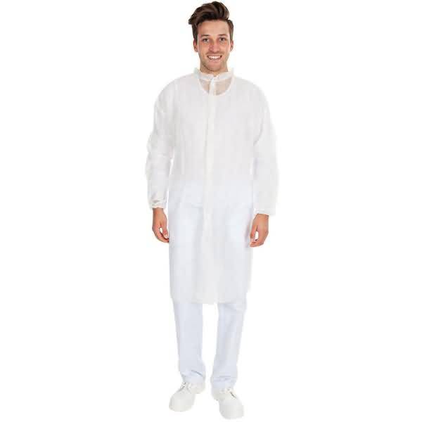 Besucherkittel PP leichte Qualität Druckknöpfe M 100cm weiß