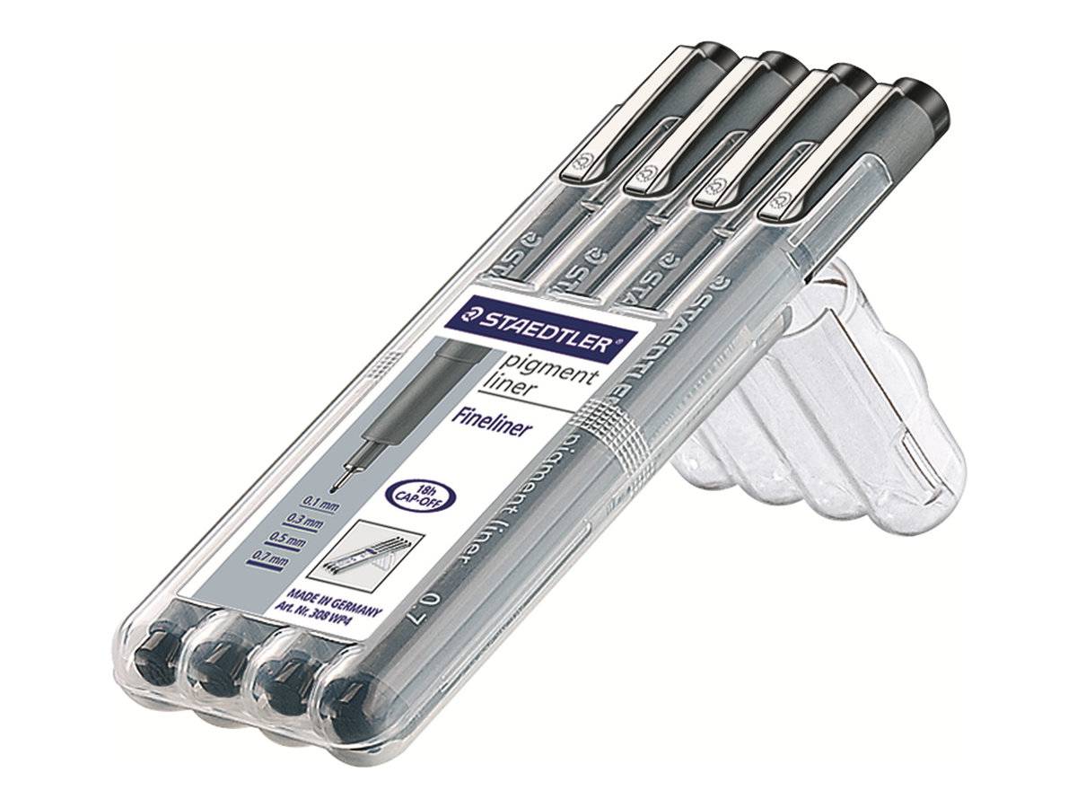 STAEDTLER pigment liner 308 - Fineliner - Schwarz - Pigmenttinte (Packung mit 4)