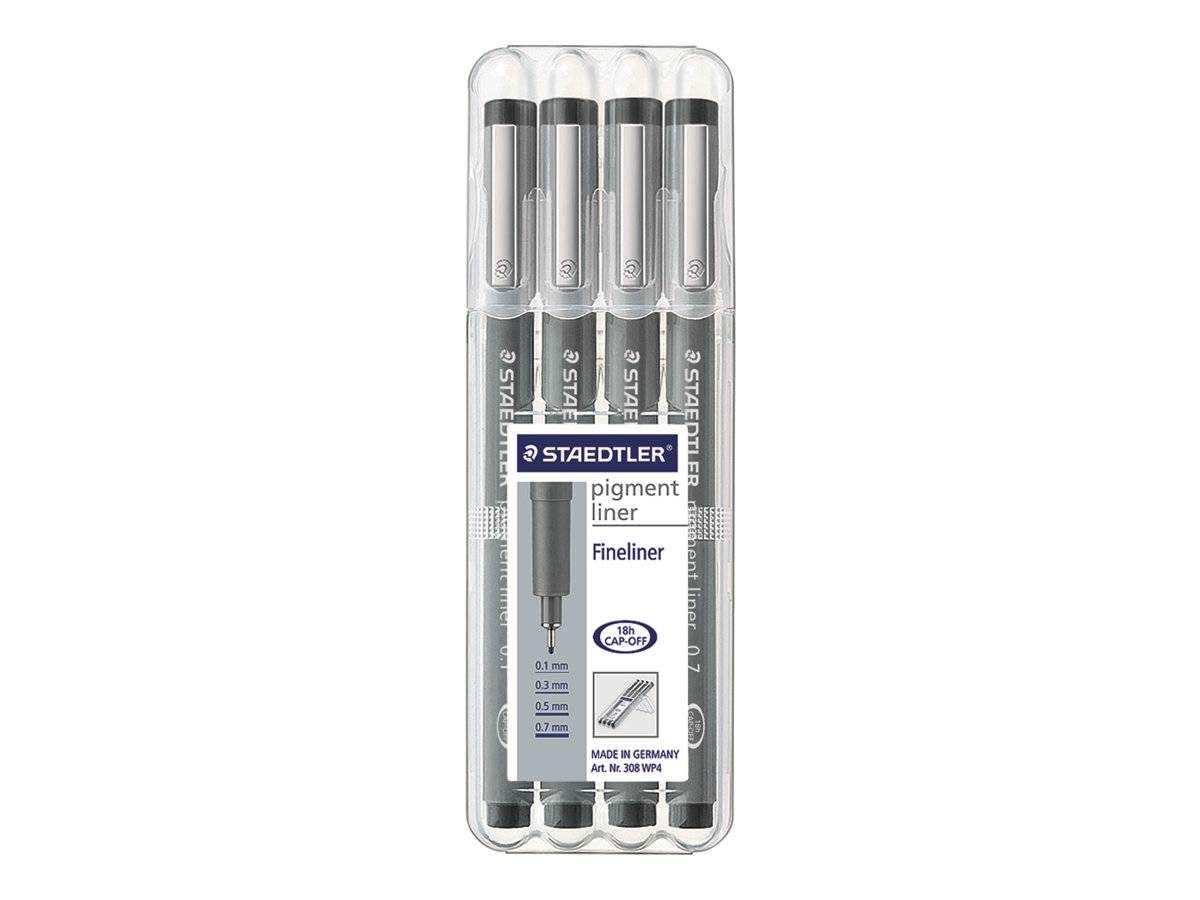 STAEDTLER pigment liner 308 - Fineliner - Schwarz - Pigmenttinte (Packung mit 4)