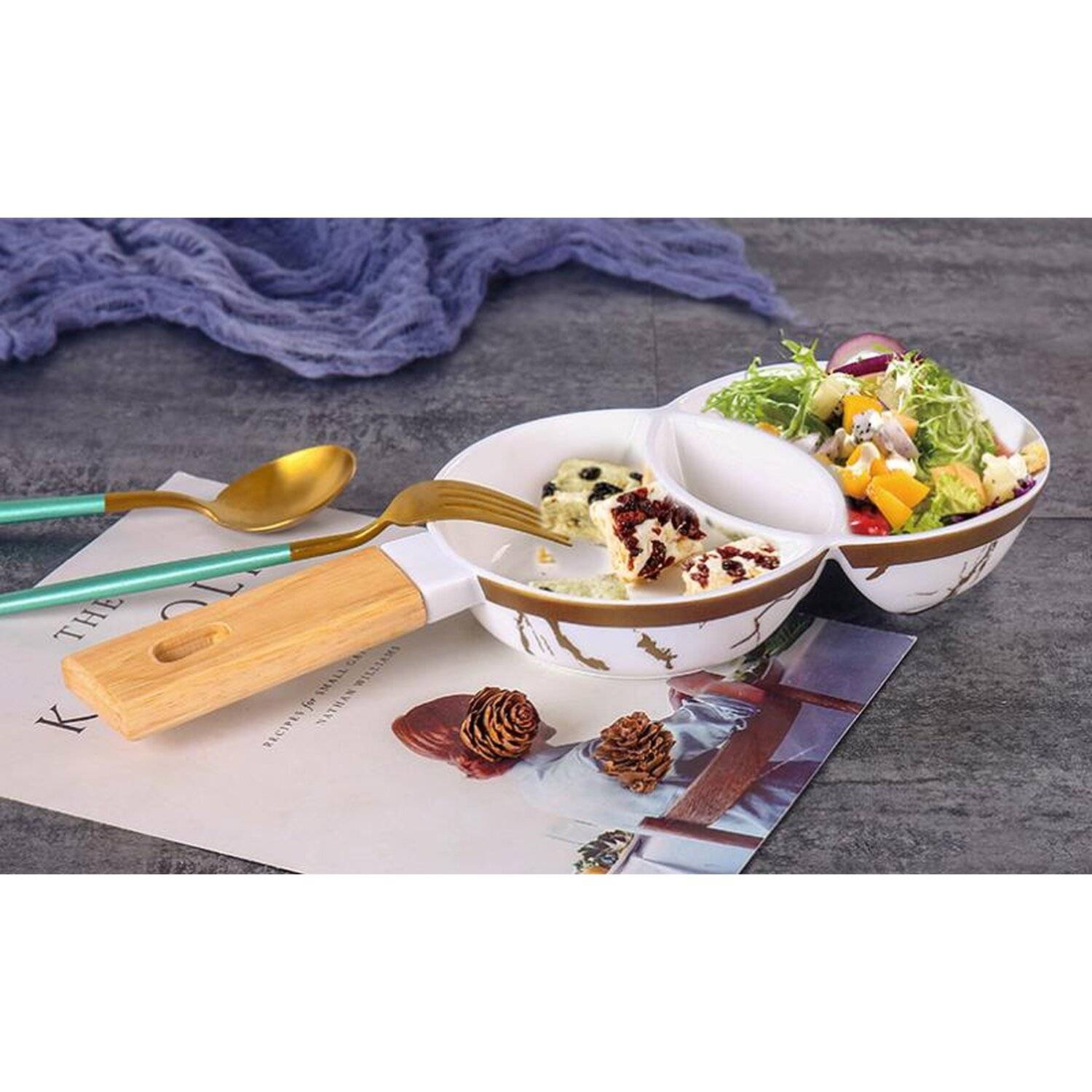 Zellerfeld Trendmax Marmor Sunum Tabagi Service Schale Dessert Pasta Dips Salat Servierplatte Pfanne aus Porzellan