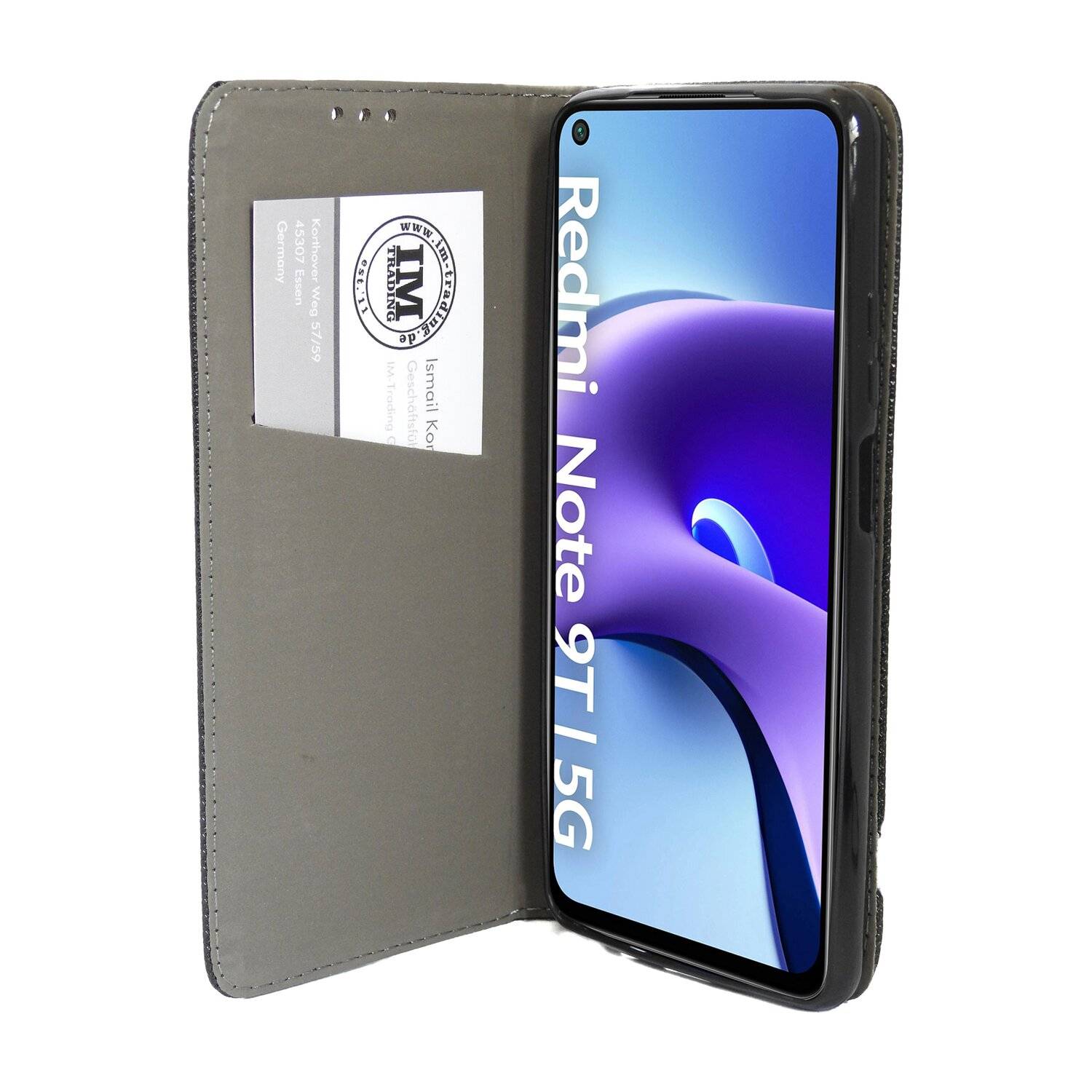 Buch Tasche "Smart" für Xiaomi Redmi Note 9T Pro Handy Hülle Etui Schutzhülle mit Standfunktion, Kartenfach schwarz