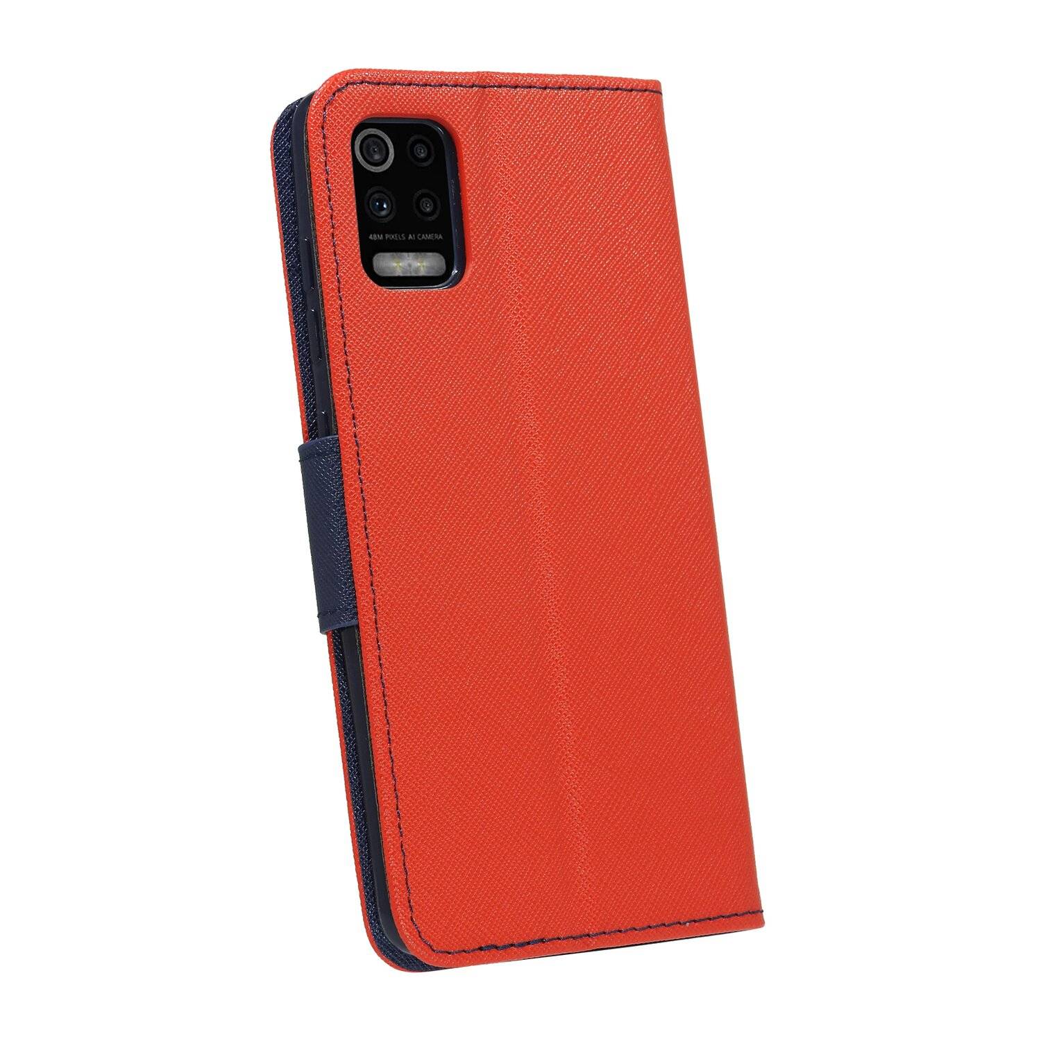 Buch Tasche "Fancy" für LG K62 Handy Hülle Etui Brieftasche Schutzhülle mit Standfunktion, Kartenfach Rot-Blau