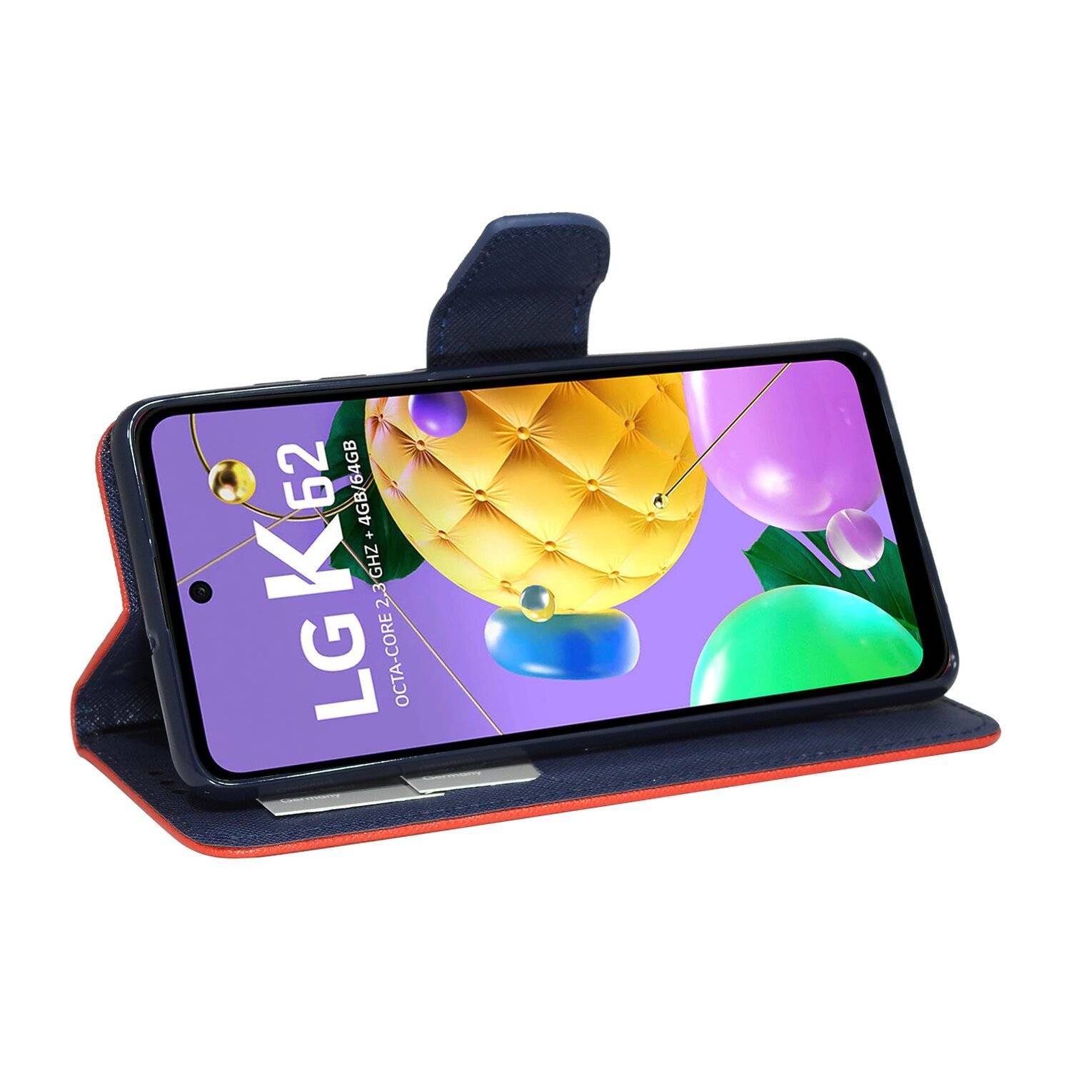 Buch Tasche "Fancy" für LG K62 Handy Hülle Etui Brieftasche Schutzhülle mit Standfunktion, Kartenfach Rot-Blau