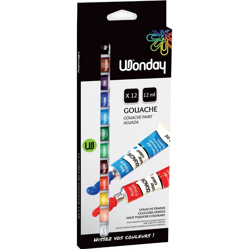 Wonday Gouachefarbe 12 ml, farbig sortiert, 12er Etui