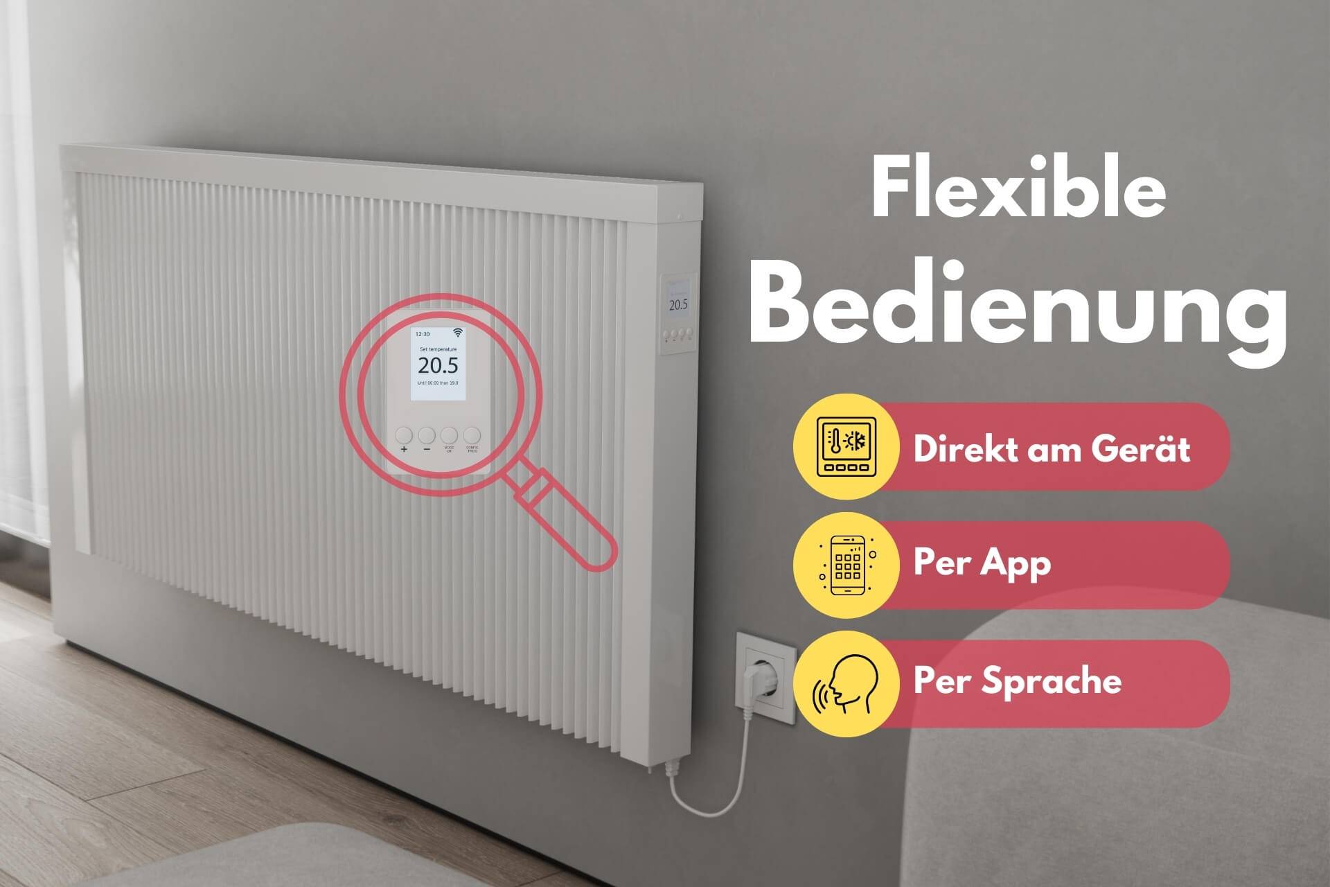 Elektroheizung Dreierpack 3x 1300 Watt Flächenspeicherheizung areo smart - digitales Thermostat mit LCD-Display - Option zur Appsteuerung von eVARMO