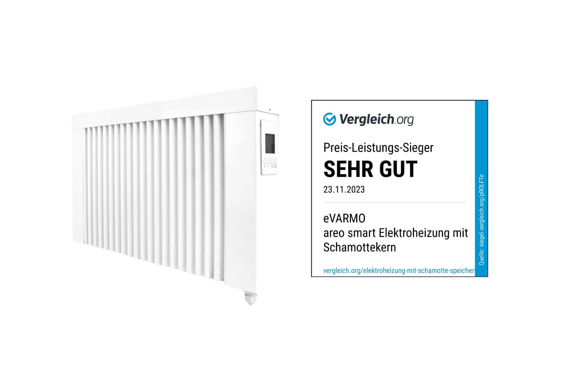 Elektroheizung areo smart base niedrige Flächenspeicherheizung 800 Watt - digitales Thermostat mit LCD-Display - Option zur Appsteuerung von eVARMO