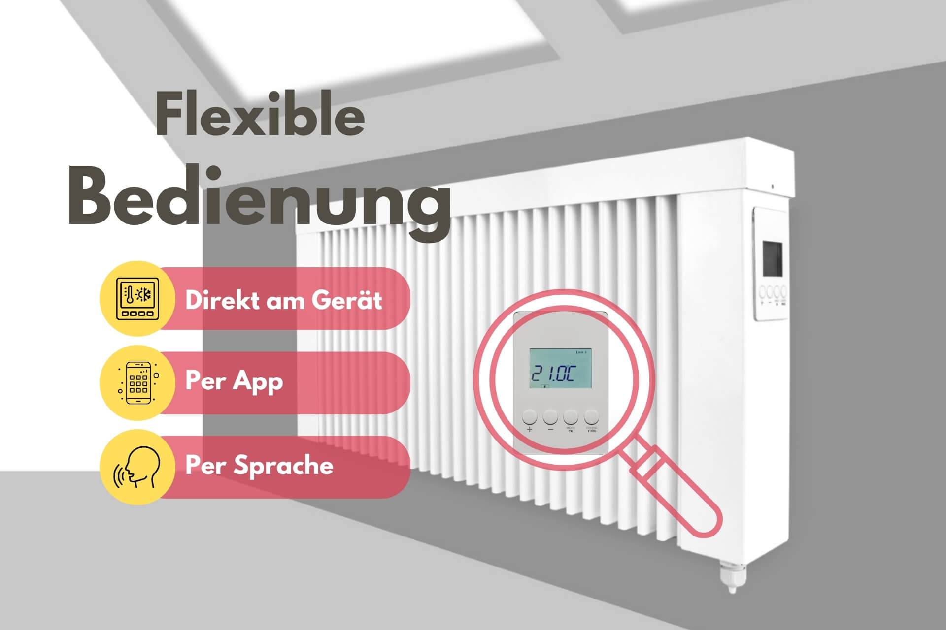 Elektroheizung areo smart base niedrige Flächenspeicherheizung 2000 Watt - digitales Thermostat mit LCD-Display - Option zur Appsteuerung von eVARMO