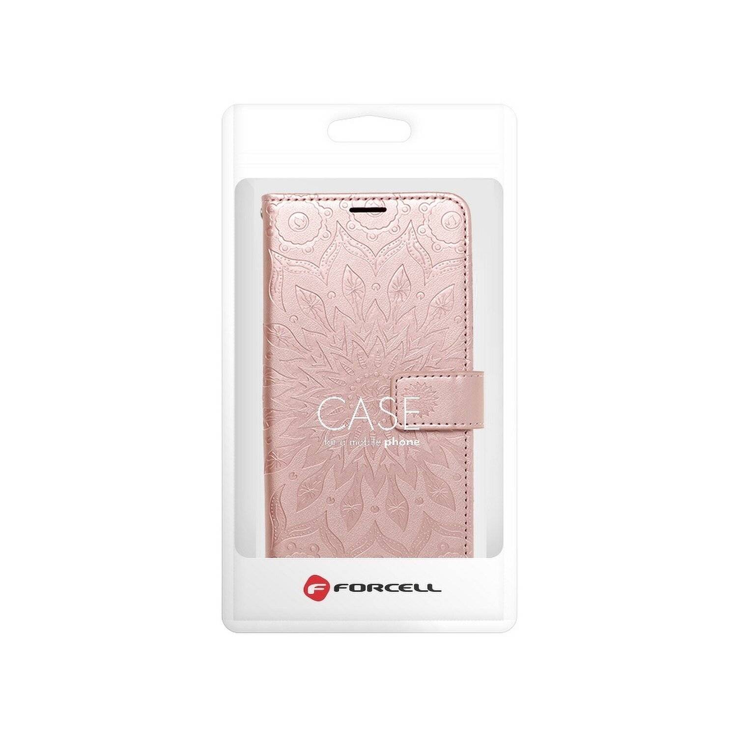 Elegante Buch-Tasche Hülle Fancy "Mezzo"Book-Style Kartenfächer Schale für Samsung Galaxy A42 5G Mandala Rosa