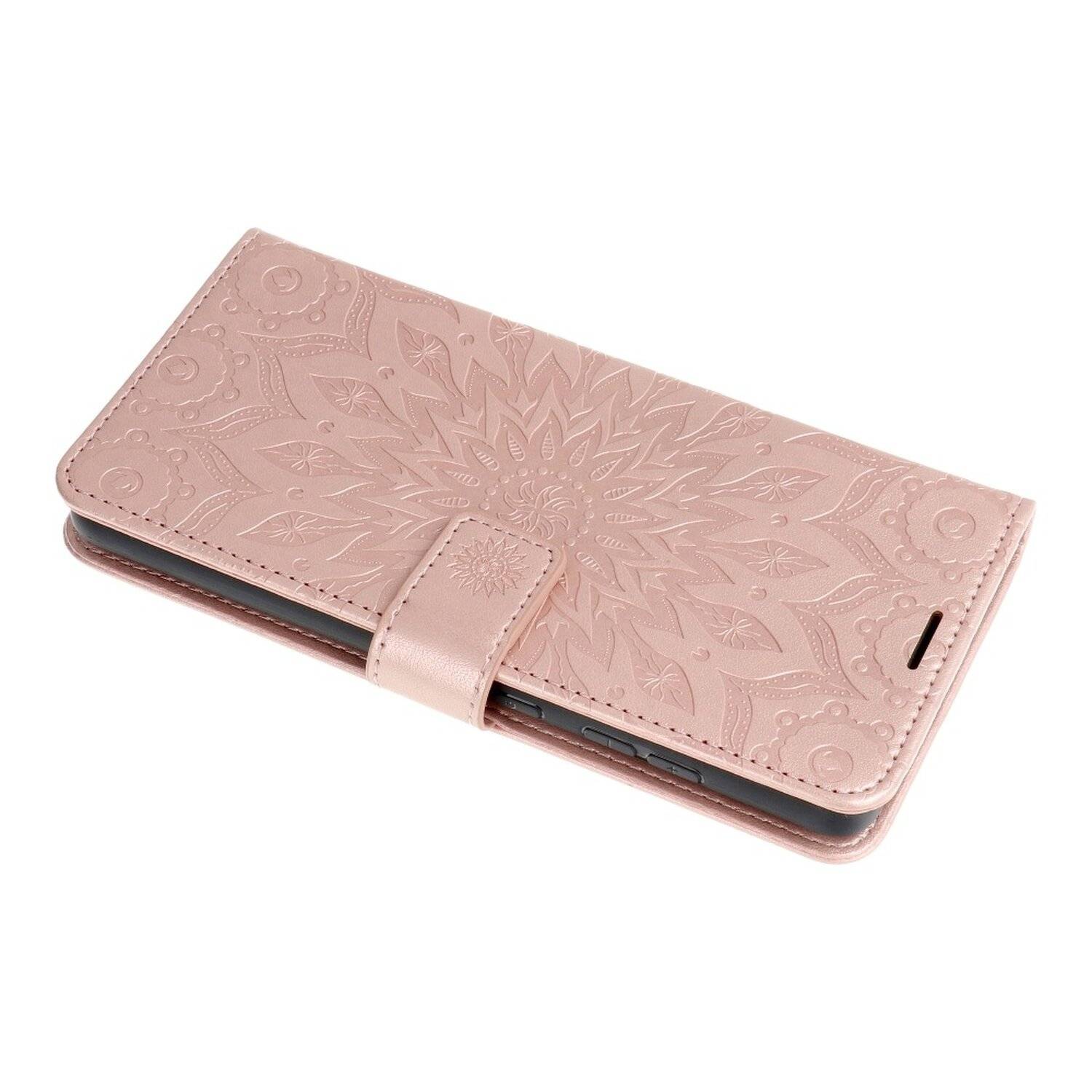 Elegante Buch-Tasche Hülle Fancy "Mezzo"Book-Style Kartenfächer Schale für Samsung Galaxy A72 5G Mandala Rosa