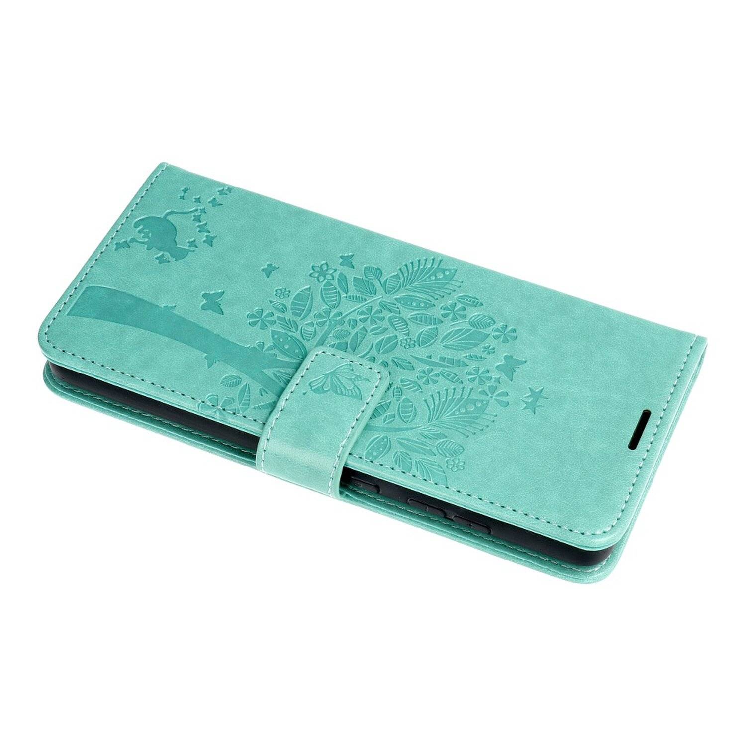Elegante Buch-Tasche Hülle Fancy "Mezzo"Book-Style Kartenfächer Schale für Samsung Galaxy S21 (G991F) Baum Grün