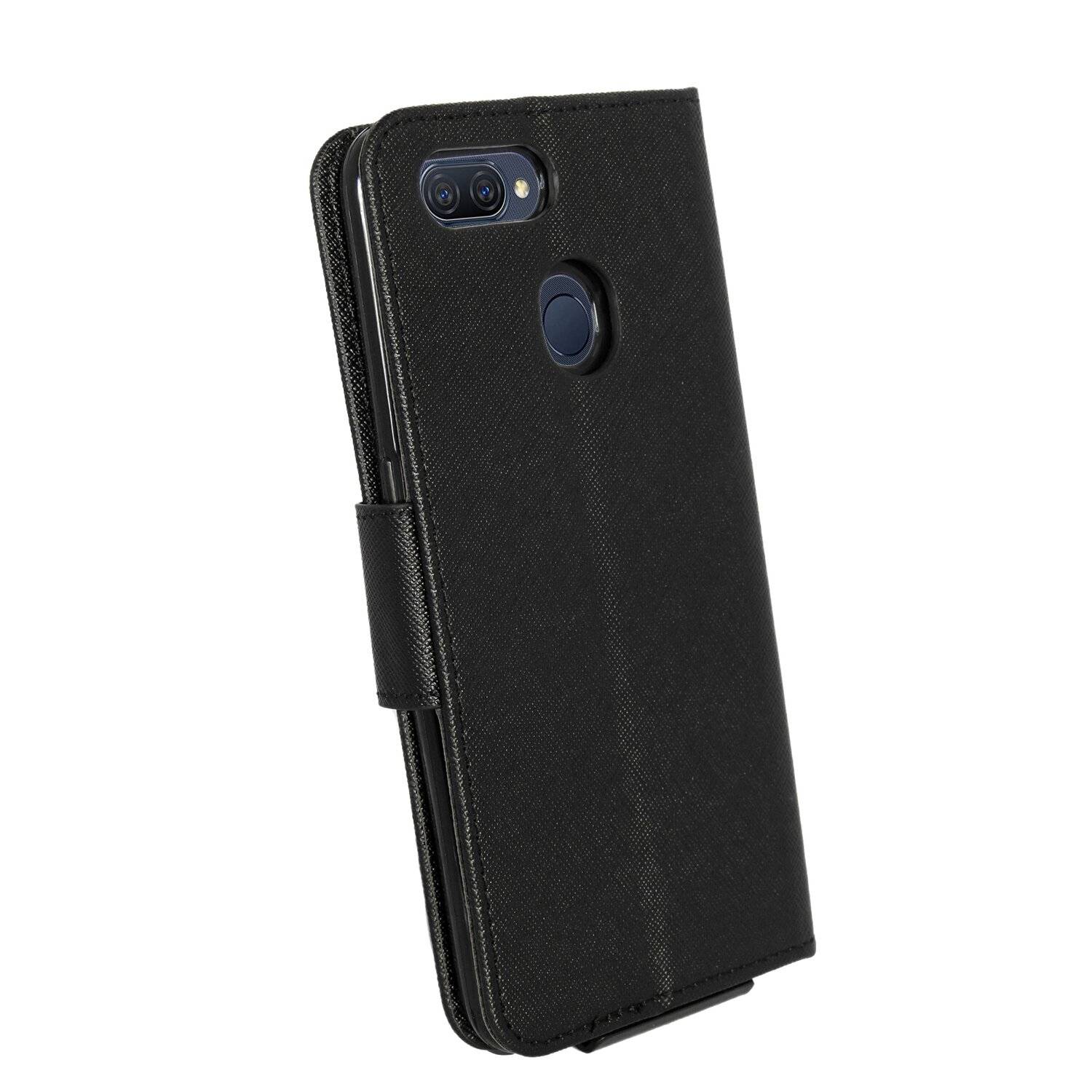 Buchtasche "Fancy" für Oppo A12 Handy Hülle Etui Brieftasche Schutzhülle mit Standfunktion, Kartenfach Schwarz